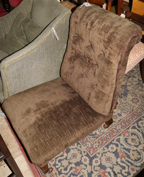 Buttoned-back nursing chair and another small upholstered chair